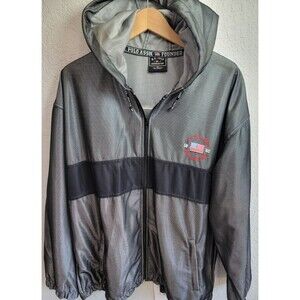 U.S. Polo Assn Mens XL Full Zip Hooded Jacket Gray Black Flag Logo
